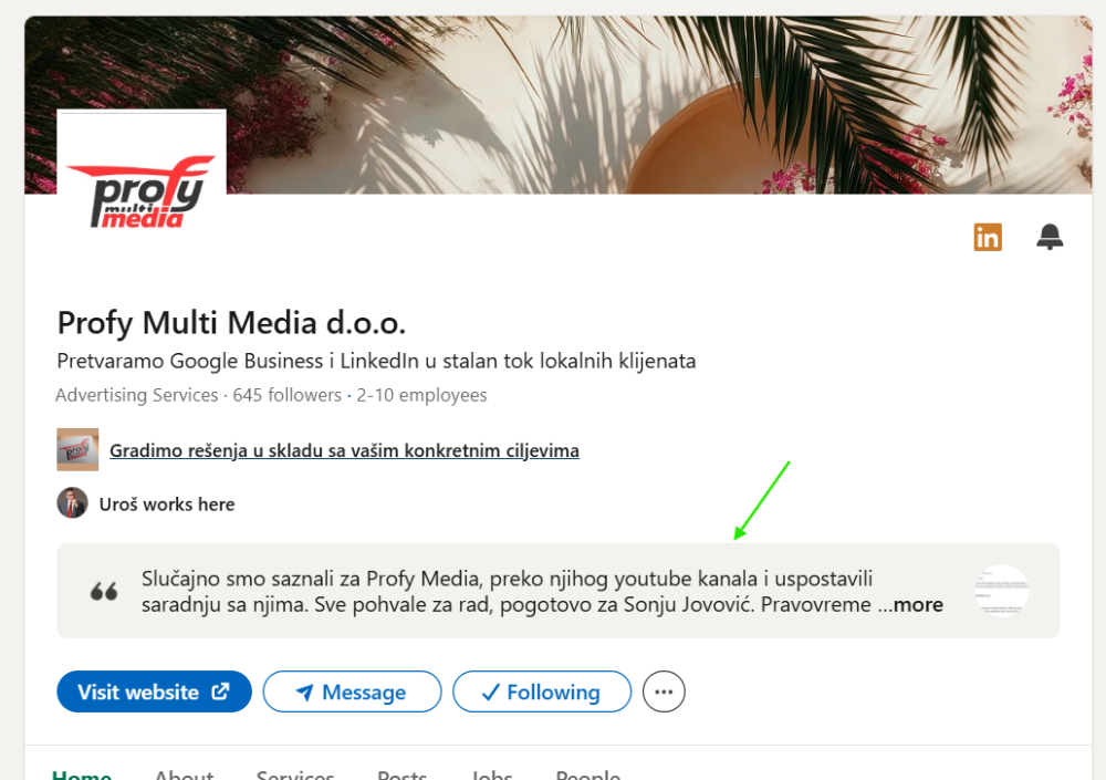 Citirani komentar na LinkedIn premium stranici