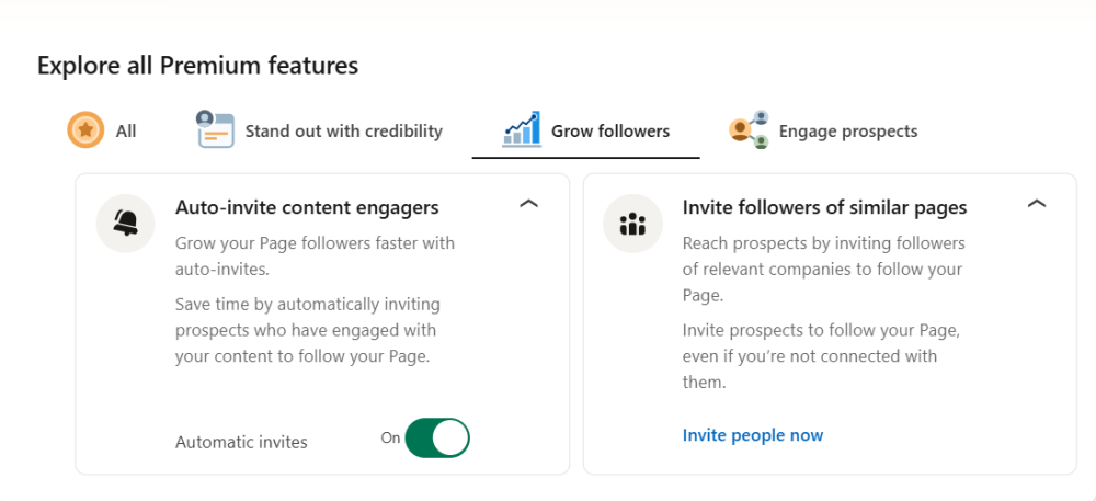 Automatsko pozivanje na praćenje LinkedIn poslovne stranice, Premium dodatak