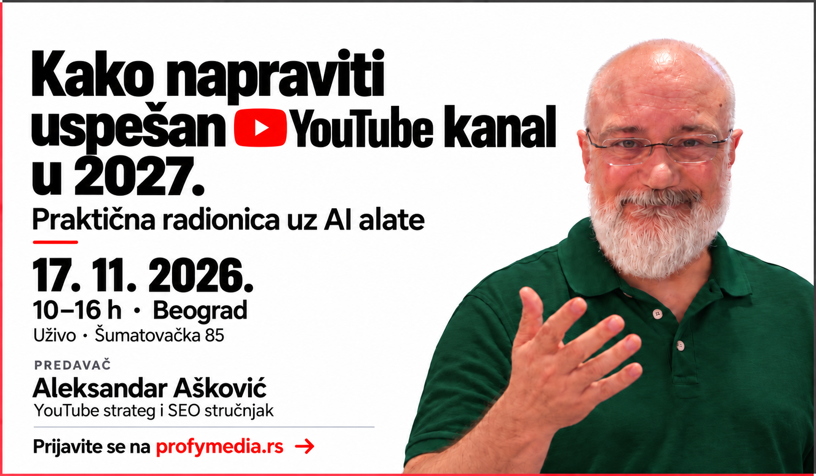 Kako napraviti dobar YouTube kanal u 2027 17.11.2026. zelena majica Aleksandar Ašković Kojot
