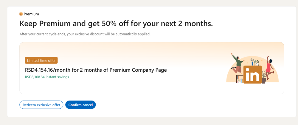 Ponuda 50% popusta za Premium Linkedin pretplatu