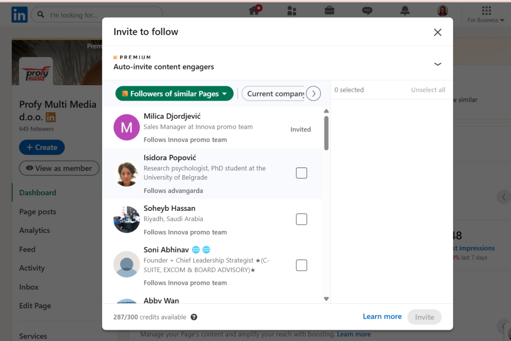 Pratioci sličnih LinkedIn poslovnih stranica